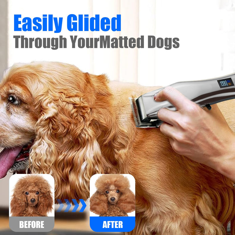 KIKETECH Dog Clippers for Grooming Professional - Rechargeable Dog Trimmer for Thick Heavy Coats, LCD Display Cat Trimmer, Low Noise Pet Shaver for Dog, Cats, Rabbits and Other Pets, Gold - PawsPlanet Australia