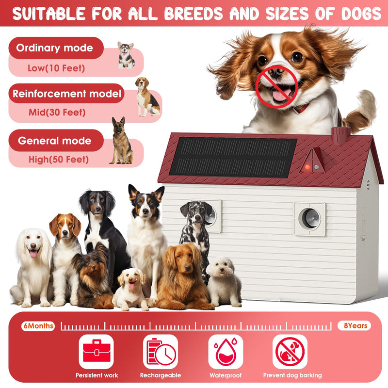 Dog Bark Deterrent Devices: Ultrasonic Anti Barking Device for Dogs with 3 Training Modes 50 FT | Solar Dog Barking Deterrent Devices | Stop Barking Dog Device for Indoor (Red) Red