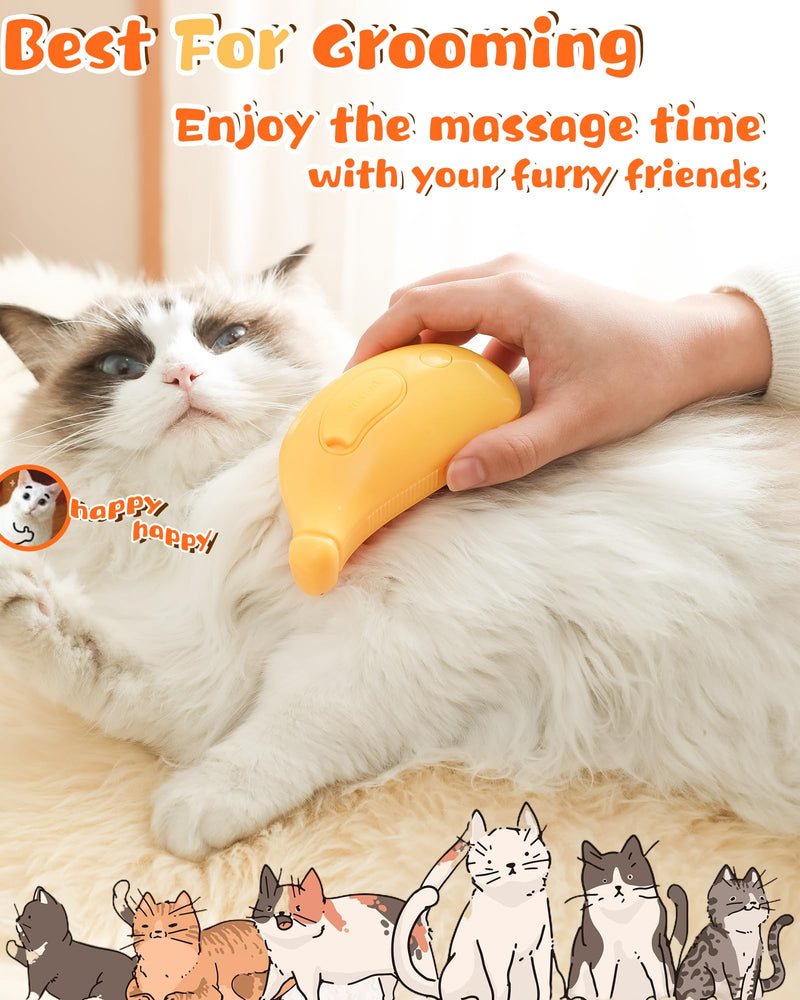 Cat Steam Brush for Shedding, 3 in 1 Steamy Grooming Brush, Spray Cat Brush for Long and Short Hair of Cat and Dog, Self-Cleaning Pet Hair Removal Comb. (Banana-Yellow) - PawsPlanet Australia