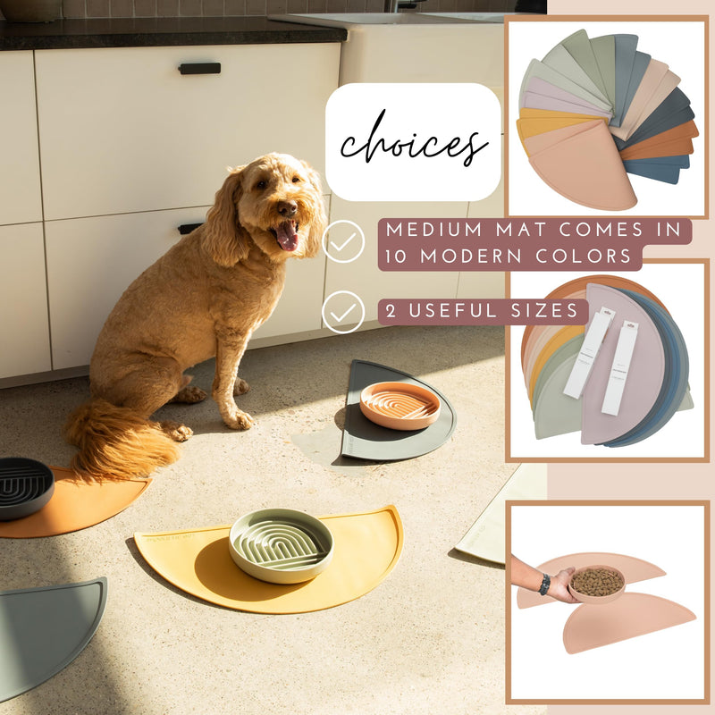 Waterproof Silicone Pet Food Mat - Non-Slip, Spill-Proof Feeding Mats for Floors, Raised Edge Design, Easy-to-Clean, Durable Flexible Rubber Mat for Dog & Cat Bowls, Medium-Sage Green Sage Green - PawsPlanet Australia