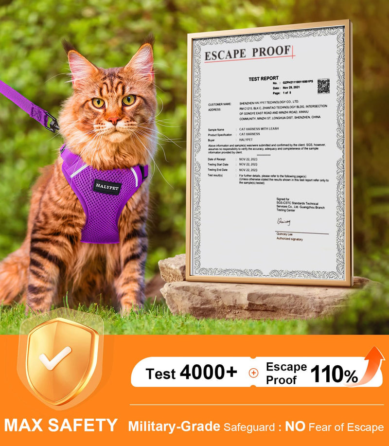 Halypet Cat Harness and Leash Set [ MAX Safety Third Generation ] Escape Proof Soft Adjustable Cat Leash Breathable Comfortable Vest Easy to Wear Kitten Harness for Outdoor Walking H200 Pro Purple Medium (13-18lb) - PawsPlanet Australia