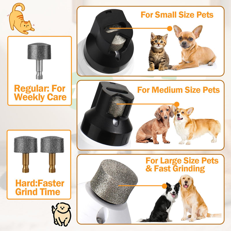 BABORUI Dog Nail Grinder Quiet, 5-Speed Pet Nail Grinder with Cooling Sponge & 3 Grinding Heads for Large Medium Small Dogs/Cats, Rechargeable Nail Trimmer with LED Light, Paws Grooming Smoothing Tool - PawsPlanet Australia