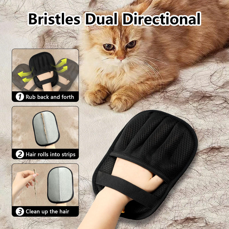 Upgraded Pet Hair Removal Gloves for Cats & Dogs, Five-Finger Electrostatic Reusable Magic Brush for Effortless Pet Hair Remover Tool on Carpet, Clothing, Laundry, Couch, Car Seat Black - PawsPlanet Australia