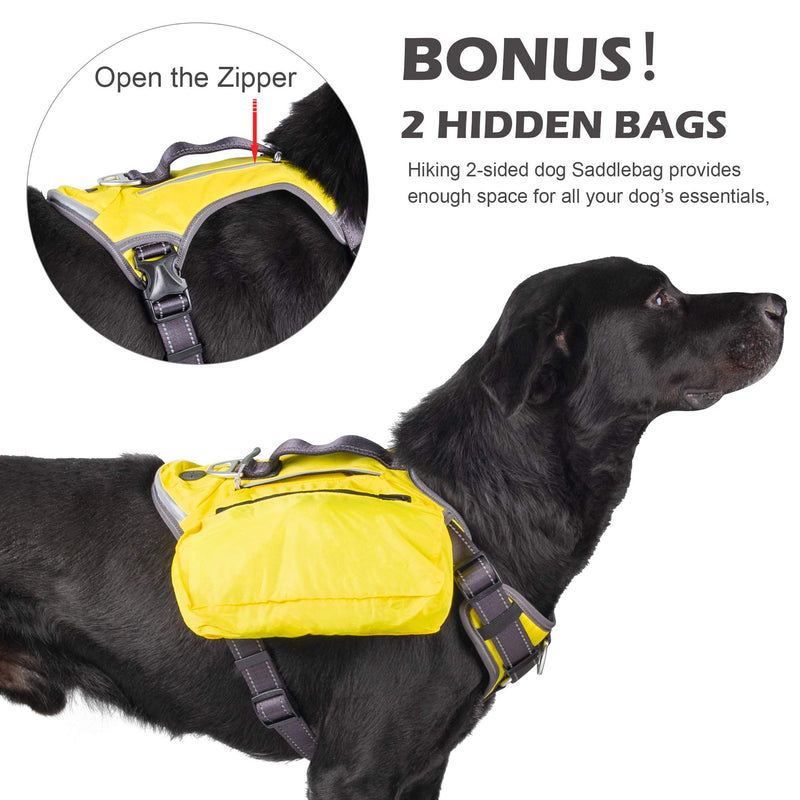 Fida Dog Harness, Multi-Functional No-Pull Pet Vest Harness with Saddle Bags Backpack, Front Leash Clip, Adjustable Soft Padded Reflective No-Choke Dog Vest Heavy Duty for Small Dog, S, Yellow Small (Neck:14"-18";Chest:20"-22.5") - PawsPlanet Australia
