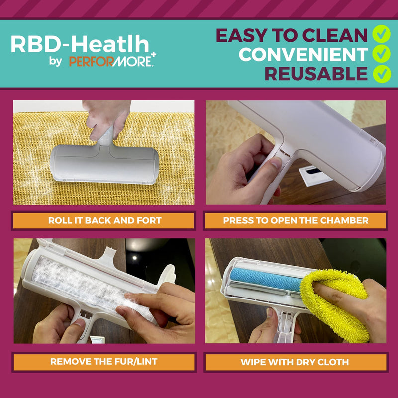 Self-Cleaning Pet Hair Remover Roller with Non Slip Rubber Handle, Dog and Cat Fur Hair Removal Cleaner Tool, Reusable Lint Remover for Clothes, Furniture, Coach Carpet Sofa or Car Seat - PawsPlanet Australia