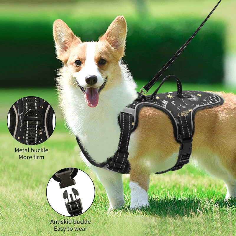 Yellow Stars and White Moon Dog/Cat Harness, Reflective No-Pull Pet Harness with 2 Leash Clips, Fully Adjustable Soft Padded Dog Vest, No-Choke Pet Oxford Vest S Yellow Stars And White Moon - PawsPlanet Australia