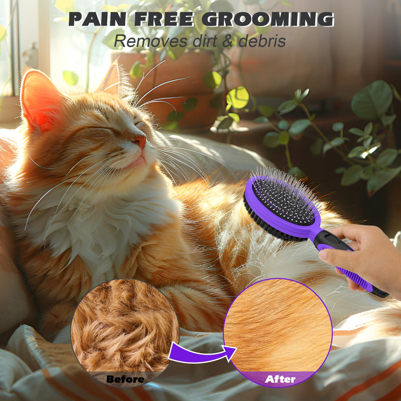 2PCS Pet Grooming Tools - Double-Sided Brush for Shedding and Bathing, Suitable for Short/Long Haired Dogs Cats and Horses, Deshedding Dog Brush, Mane & Tail Combs for Horses - Pet Supplies (Purple) Purple - PawsPlanet Australia