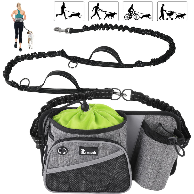 Pecute Hands Free Dog Leash Upgraded with Treat Pouch, Running Leash for Dogs, Waist Leash for Dog Walking Hiking, Durable 4 Bungees, Dual Handles, Night Reflective Safety