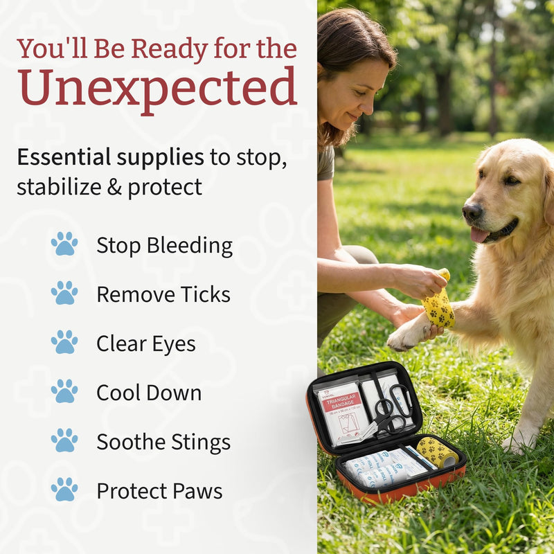 Dr Brahmsy’s Pet First Aid Kit for Dogs and Cats - Vet-Approved Essential Survival and Emergency Supplies for Home, Travel, Camping, Hiking - Packed in a Portable Waterproof Pouch - 45-Piece Set