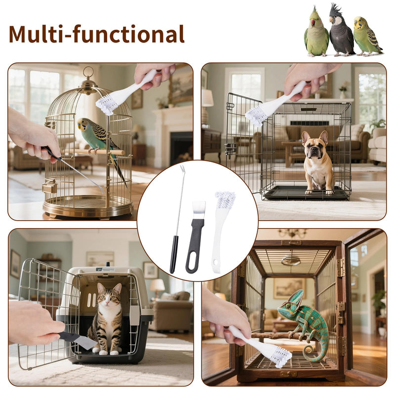Bird Cage Cleaning Brush Tool Set, Bird Cage Cleaner with Long Handle, 4 Pcs Bird Cage Accessories, Bird Cage Cleaner, Poop Remover for Cleaning Poop in Pet Cages, Parrot Cages & Bird Perches - PawsPlanet Australia