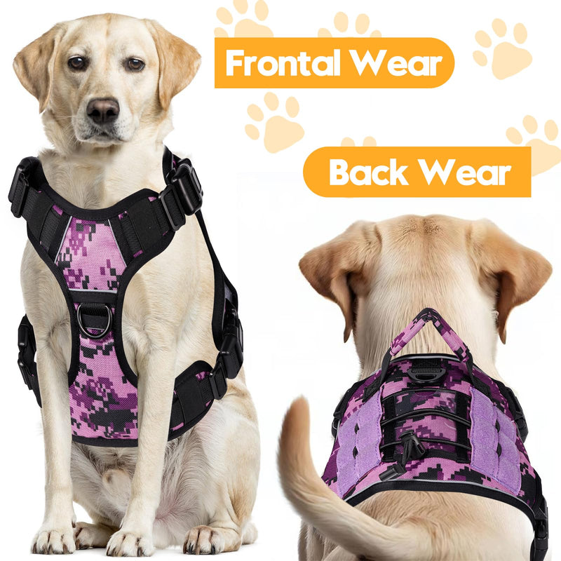 Heavy-Duty Tactical Dog Harness for Large Dogs, No Pull Adjustable Reflective Pet Vest with Molle System, K9 Military-Grade Control for Service Training, Outdoor & 10+ Breeds, Purple Camo, Medium M: Neck: 17-22'', Chest: 23-28'' - PawsPlanet Australia
