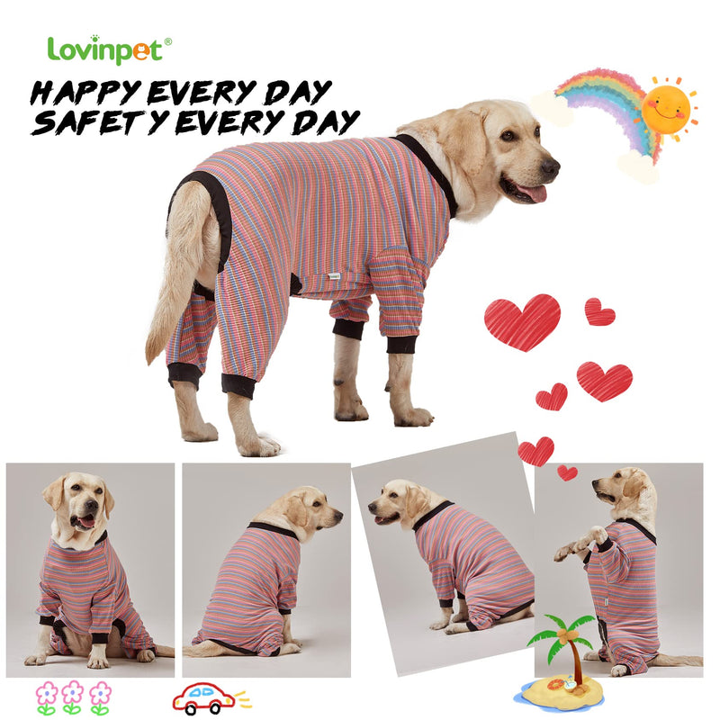 LovinPet Large Dog Pajamas, Cotton Multicolor Stripe Big Dog Shirt, Stop Shedding for Dogs, Full Body Dog Onesie, Pet Pajamas for Dogs, Pet PJ's, XL X-Large Pink Black - PawsPlanet Australia