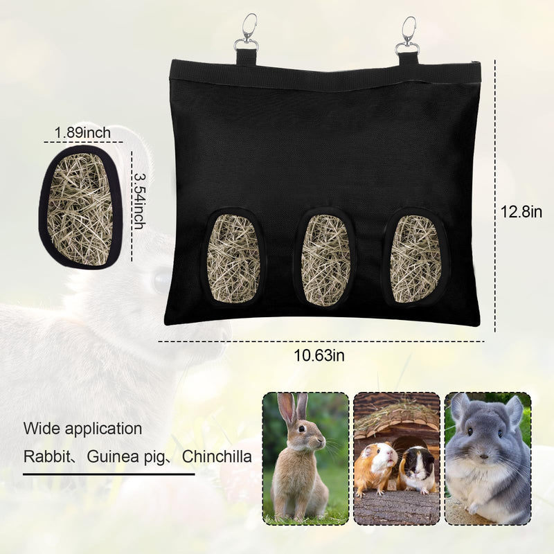 2PCS Rabbit Hay Feeder,3 Hole Hay Bag for Rabbits, Washable Hanging Small Animal Feeder for Guinea Pig Bunny Chinchillas Hamsters and Other Pets Black - PawsPlanet Australia