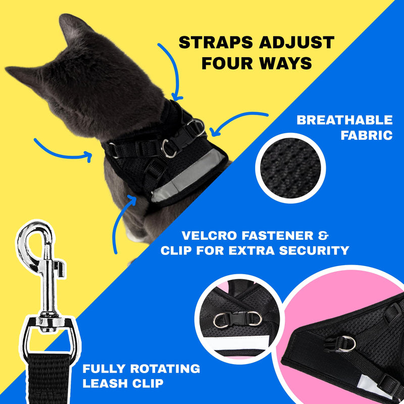 Travel Cat & Stray Cat Harness and Leash Set - Adjustable Fit Mesh Cat Harness and Reflective Strap - Comfort Escape Proof Harness for Cats, Kitten for Outdoor Walking,Hiking (Small, Black) S - PawsPlanet Australia