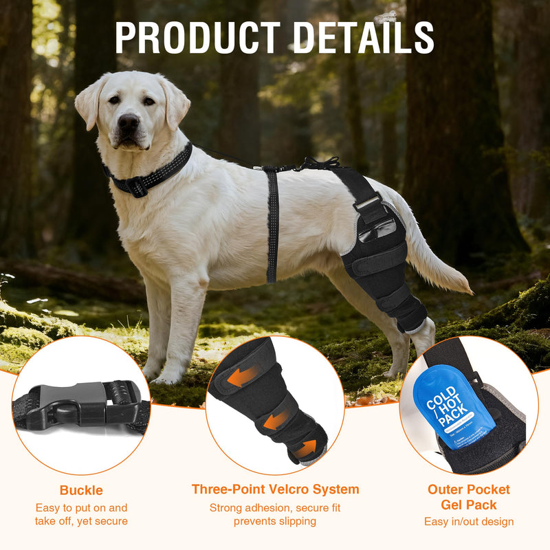 Dog Brace for Back Leg for Support – Breathable Adjustable Dog ACL Knee Brace with Hot/Cold Compress Gel Pack for Arthritis, Swelling & Joint Pain Relief, Right Leg, Size M