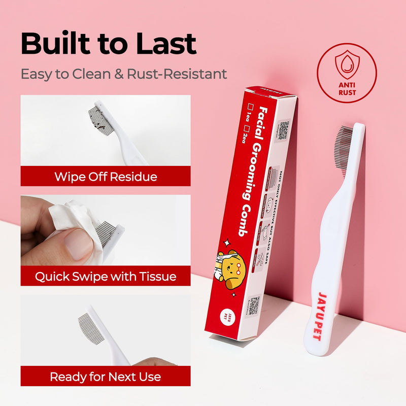 JAYU PET Facial Grooming Comb - Dog Eye Combs, Stress-free Tear Stain Remover for Dogs & Cats, Pet Facial Brush, Cat Grooming Kit, Stainless Steel Deshedding Comb (2ea) 2ea - PawsPlanet Australia