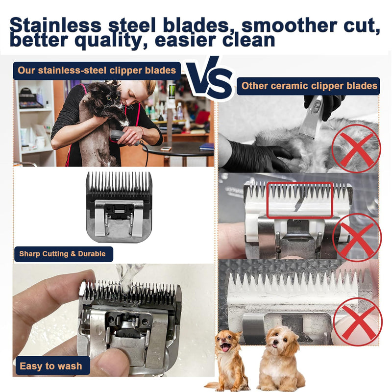 Detachable Steel Pet Dog Clipper Blades,Size-3 3/4FC,Compatible with Andis Cut Length 1/2"(13mm),Compatible with Oster A5, Wahl KM Series Clippers, Made of Steel Blade and Stainless Steel Blade - PawsPlanet Australia