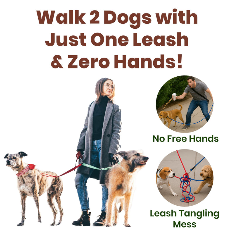?????????? ???????? Hands Free Dog Leash for 2 Dogs – Dual Bungee Running Leash with Adjustable Waist Belt, Tangle-Free 360° Swivel, Shock Absorbing, Padded Handles & Zipper Pouch