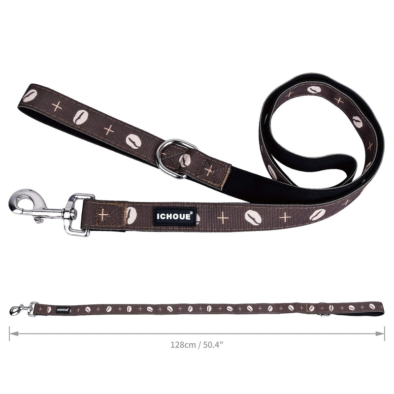 iChoue Original Print French Bulldog Collar with Leash Bandana Set Padded Adjustable for Frenchie Pug English Boston Terrier Dogs, Coffee Bean, Small Small ( 5 - 25 lbs ) Collar with Leash Bandana Coffee Bean