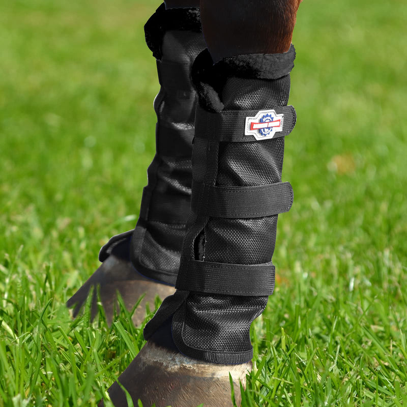 Harrison Howard Horse Fly Boots with Fleece Trim Long-Lasting Breathable Cool Mesh Adjustable Closure Full (Large) Classic Black