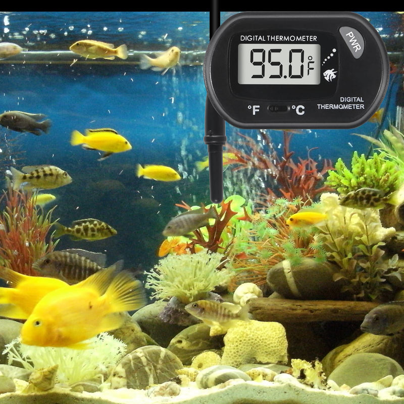 Digital Aquarium Thermometer, Water Thermometer, Fish Tank Thermometer, Reptile Thermometer Fahrenheit/Celsius(℉/℃) LCD Display with Water-Resistant Sensor Probe and Suction Cup 1 PCS - PawsPlanet Australia