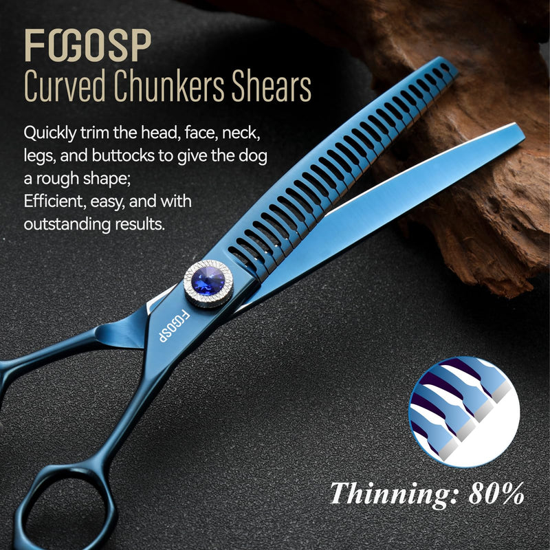 Professional Curved Chunkers Dog Grooming Scissors 7'' Curved Comb Thinning Shears for Dogs Pet 27 Teeth Japan VG10 Sharp and Smooth(7 Curve Chunker, Blue) 7.0 in Curved Chunkers Prussian Blue - PawsPlanet Australia