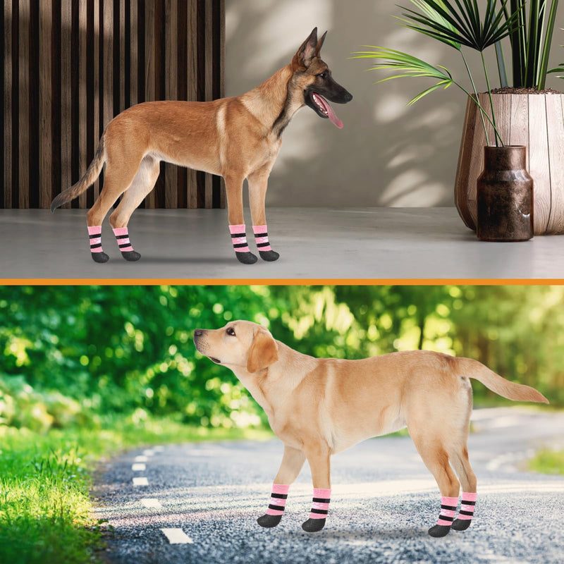 KOOLTAIL Anti Slip Dog Socks to Prevent Licking Paws for Hot/Clod Pavement,Waterproof Long Snow Dog Boots&Paw Protectors with Straps Traction Control for Hardwood Floor for Small Medium Large DogsS Pink with Paw Pattern