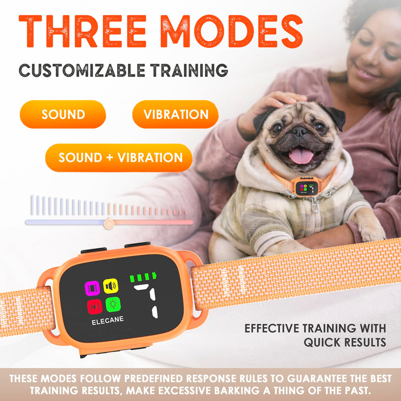 Tiny Bark Collar for Small Dogs 5-15 lbs and Puppies - No Shock Anti Barking Collar - Rechargeable Smart Collar for Dog Training with 7 Sensitivity Levels and 3 Beep&Vibration Modes (Pure Orange) Pure Orange