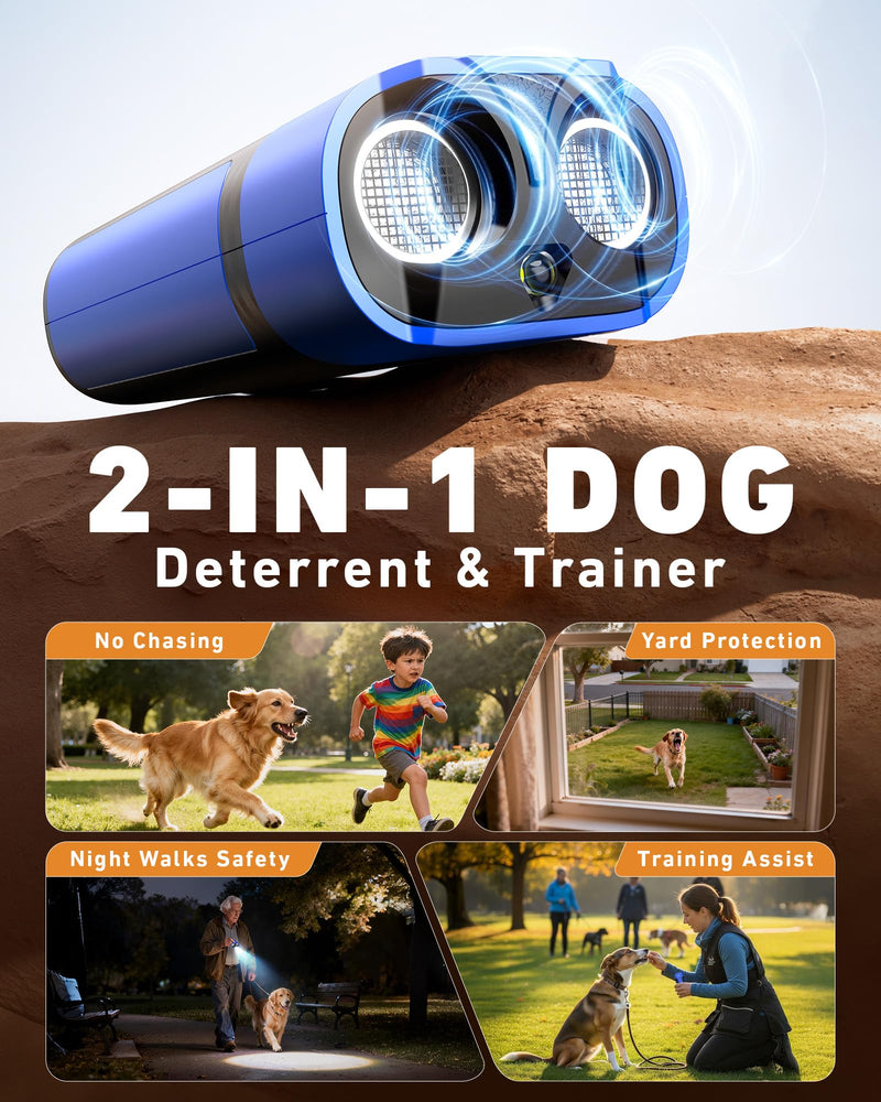 Dog Bark Deterrent Devices-Ultrasonic Anti Barking Device for Dogs with 50ft Range, Rechargeable No Barking Device for Own or Neighbor's Dogs, Portable Safe for Dogs/Humans | Indoor/Outdoor Use-Blue Blue