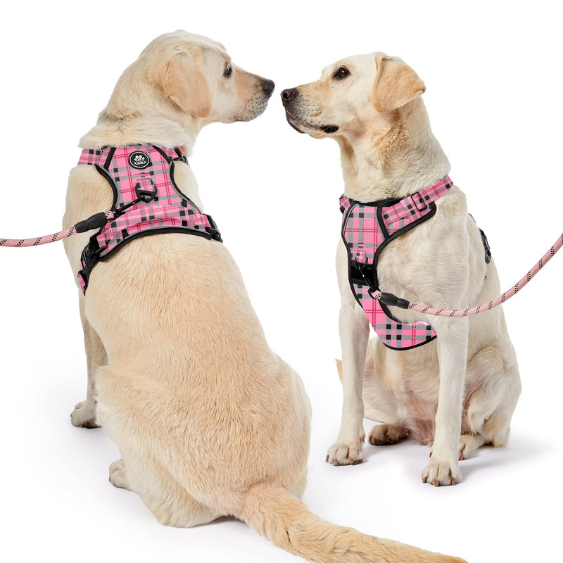 NESTROAD No Pull Dog Harness with Leash, Reflective No Choke Pet Vest Harness,Adjustable Soft Padded Dog Harness with Easy Control Handle for Medium Dogs(Checkered Pink,Medium) ?M?neck 13-17" chest 17-25" Checkered Pink - PawsPlanet Australia