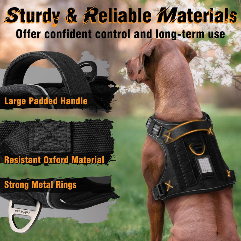 rabbitgoo Dog Harness for Large Dogs No Pull, Tactical Service Dog Vest with Molle and Control Handle, Adjustable and Reflective Military Pet Harness for Easy Walking and Training, Black, L - PawsPlanet Australia
