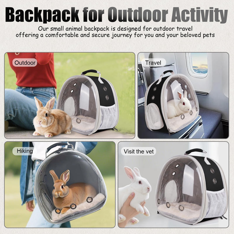 Back Expandable Backpack for Small Animals, Portable Travel Bag Breathable Pet Carrier Cages for Bunny, Guinea Pig, Bearded Dragon, Lizard, Rabbit, Squirrel, Tortoise, Kitten, Sugar Glider Black Back Extension
