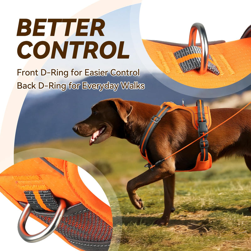 VIVAGLORY Dog Harness Easewalk No Pull Dog Harness with Handle & Front Back Clip for Training Lifting, Easy On Adjustable Padded No Pull for Pet & Puppy, XS, Orange XS: 10-20in (Ribcage Girth) - PawsPlanet Australia
