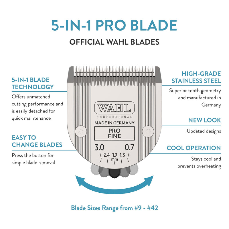 Wahl Professional Animal 5-in-1 Pro Adjustable Clipper Blade - for Arco, 5 Style Groom, Bravura, Chromado, Creativa, Figura & Motion Clippers - Replacement Blades - Silver - PawsPlanet Australia