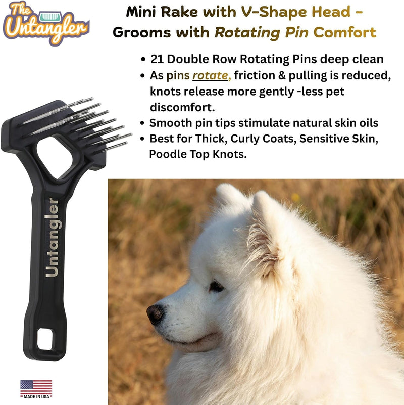 Mini-Rake V-Shape Double Row 1" Rotating Teeth Detangles and Grooms Dogs (6" Long) - PawsPlanet Australia
