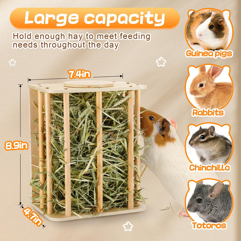 Upgraded Guinea Pig Hay Feeder, No Waste Wooden Rabbit Hay Feeder Rack, Standing & Hanging Hay Holder with Instructions, Easy to Install for Chinchilla Bunny and Small Animals