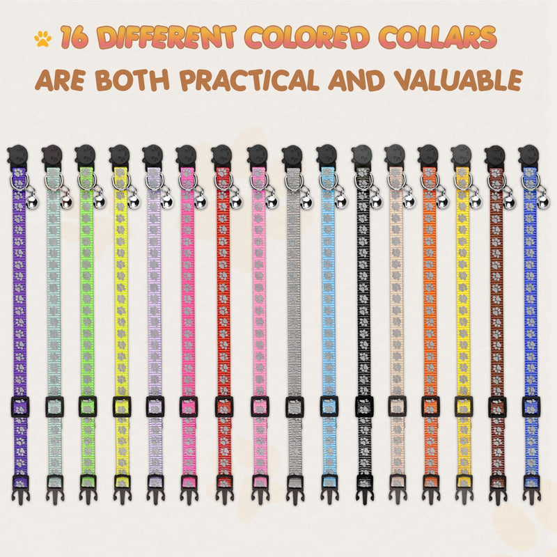 16 PCS Breakaway Cat Collars with Bells Reflective Cat Collar Safety Nylon Kitten Collars Cat Collars for Girl Boy Cats(6"-9") Kittens(6" - 9") - PawsPlanet Australia