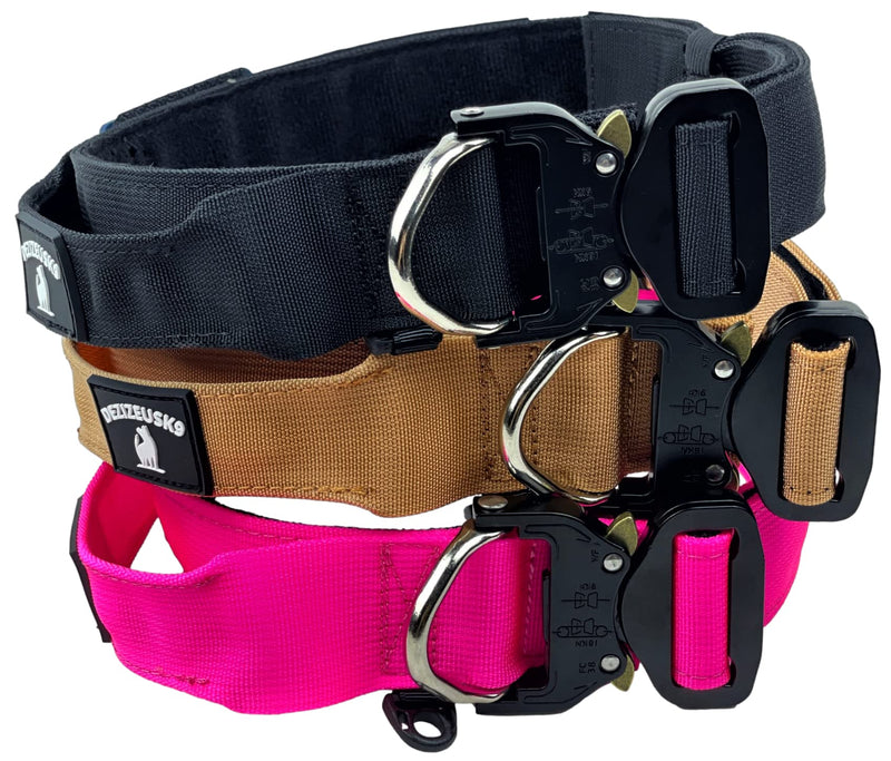 Tactical Dog Collar with Handle - 1.5 Inch Thick Heavy Duty Nylon, Military Style Metal Quick Release Buckle & Integrated D-Ring, for Medium & Large Dogs – Includes USA Flag On Customizable Name Plate adjustable 20-28 inches PINK 20-28 inch