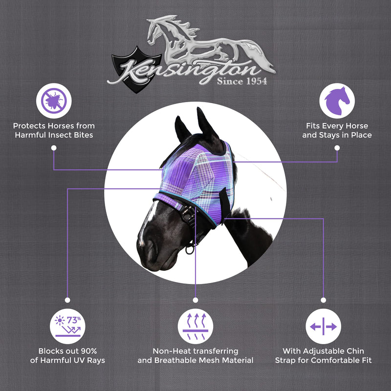 Kensington Fly Mask Web Trim — Protects Horses Face and Eyes from Bites and Sun Rays While Allowing Full Visibility — Ears and Forelock Able to Come Through The Mask, Large, Lavender Mint L-Average 2017 - Lavender Mint - PawsPlanet Australia