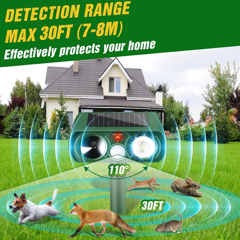 Ultrasonic Cat Deterrent Outdoor, Solar Powered Deterrent with Motion Sensor and Flashing Lights Solar Farm Garden Yard Device,Dogs,Cats,Birds - PawsPlanet Australia