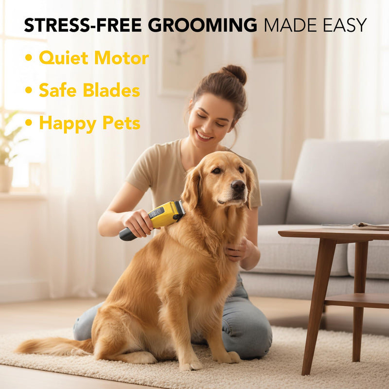HamInWay Cordless Dog Clippers – Quiet Rechargeable Pet Grooming Clippers for Dogs & Cats – Low Noise Hair Trimmer with Stainless Steel Blade – USB Charging – Professional at-Home Grooming