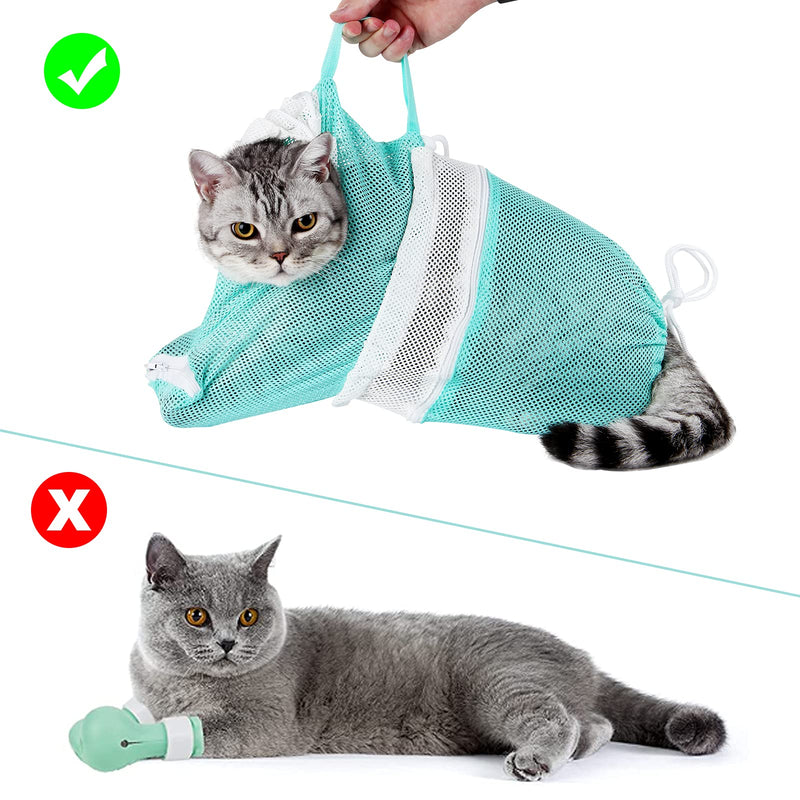 Cat Bag for Bathing Set with Cat Grooming Washing Bag Adjustable Pet Shower Brush - Cat Bathing Mesh Bag Anti Scratch Anti Bite Soft Durable for Cats & Dogs Restraint Grooming Nail Trimming Washing Green-DP