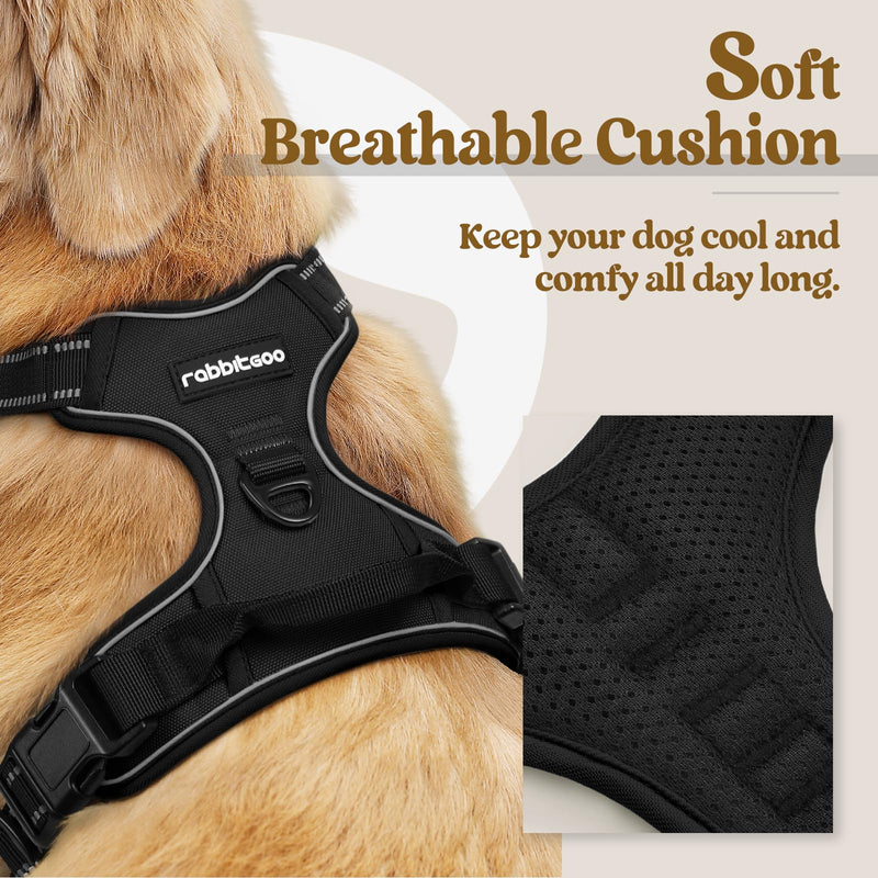 rabbitgoo Dog Harness Large Dog No Pull Pet Harness with 2 Leash Clips, Adjustable Soft Padded Pet Vest, Reflective No-Choke with Easy Control Handle for Training or Walking, Black, L L (Pack of 1)