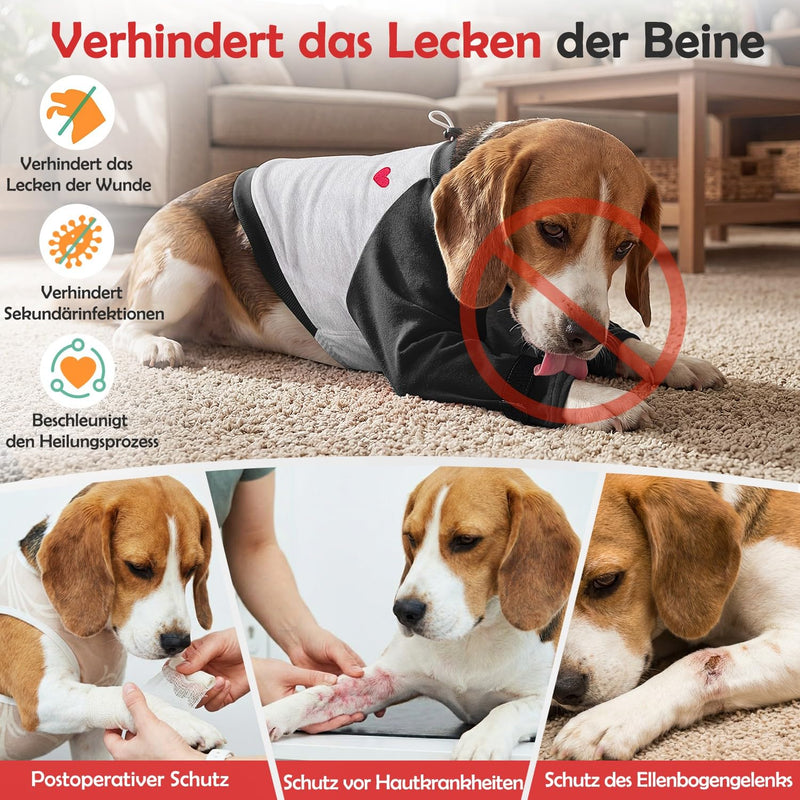 SlowTon Dog Front Leg Recovery Suit - Long Sleeve Elbow Pad with Thick Fleece Lining to Prevent Licking and Chewing, for Wound Care, Injury Protection and Post Surgery Aftercare black XXL