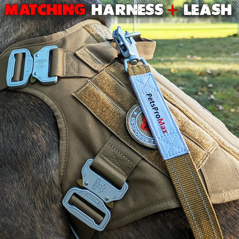 Tactical Dog Harness with Tactical Dog Leash (2 in 1 Bundle); Military Style Tactical Dog Vest Harnesses Metal Buckle and Bungee Dog Leash with Car Seat Buckle - Brown (L) Large (L) Brown Vest + Leash - PawsPlanet Australia