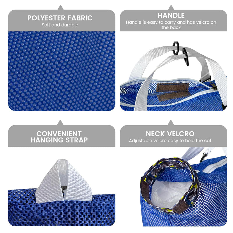 Cinf Cat Bathing Bag(Free Muzzle) Breathable Mesh Anti Scratch Adjustable Cat Grooming Bag for Nail Trimming, Bathing Soft Cat Washing Bag(Blue) M M-Drama Cat Blue