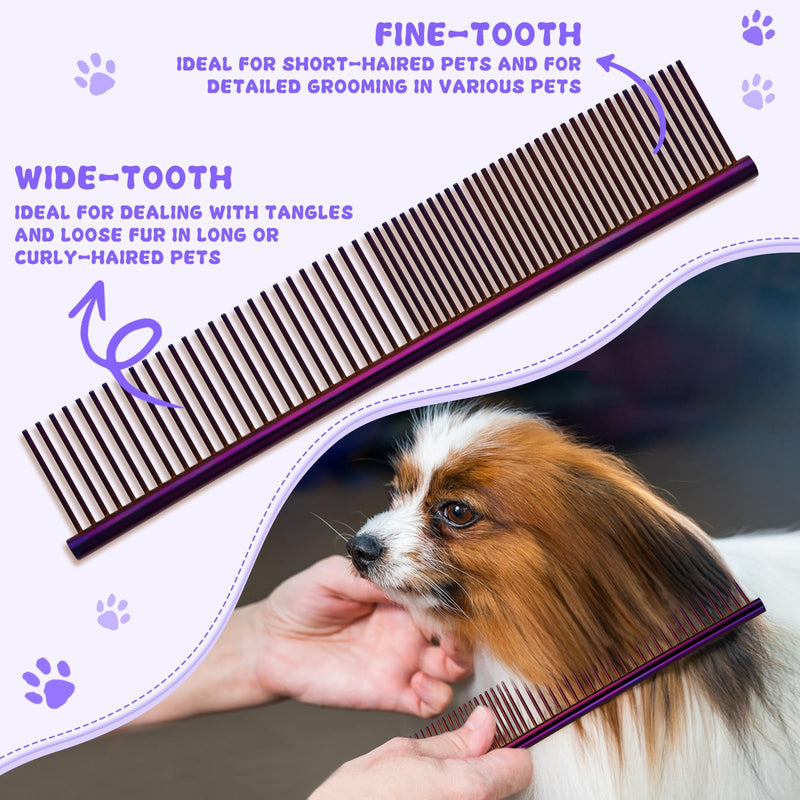 Moontay Dog Grooming Scissors Set Professional, 7 Inch Pet Grooming Scissors, 8 in 1 Straight, Curved, Thinning, Fishbone Scissors with Comb, Tension Adjuster, Cleaning Cloth and Storage Case, Purple