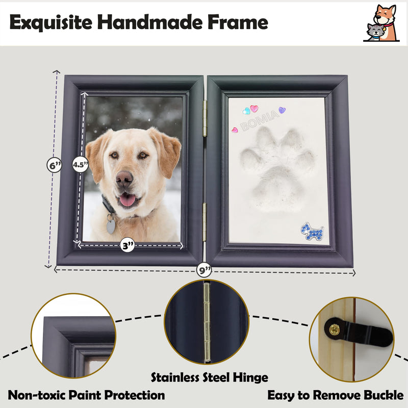 Dog or Cat Paw Print Kit with Trinkets,Pet paw Print Impression kit with 2 Clay,Wooden Dog Picture Frame,Personalized Gift Keepsake for Pet Lovers-Black Black - PawsPlanet Australia