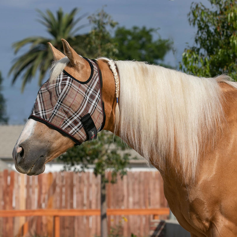 Kensington Fly Mask Web Trim — Protects Horses Face and Eyes From sun While Allowing Full Visibility — Ears and Forelock Able to Come Through the Mask, Medium, Deluxe Black M (Small Horse) Deluxe Black Plaid