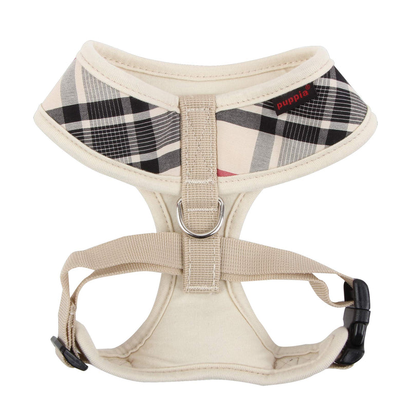 puppia Junior Over-The-Head Dog Harness Checkered Pattern No Choke No Pull Adjustable Chest Belt Walking Training for Small and Medium Dog, Large, Beige - PawsPlanet Australia